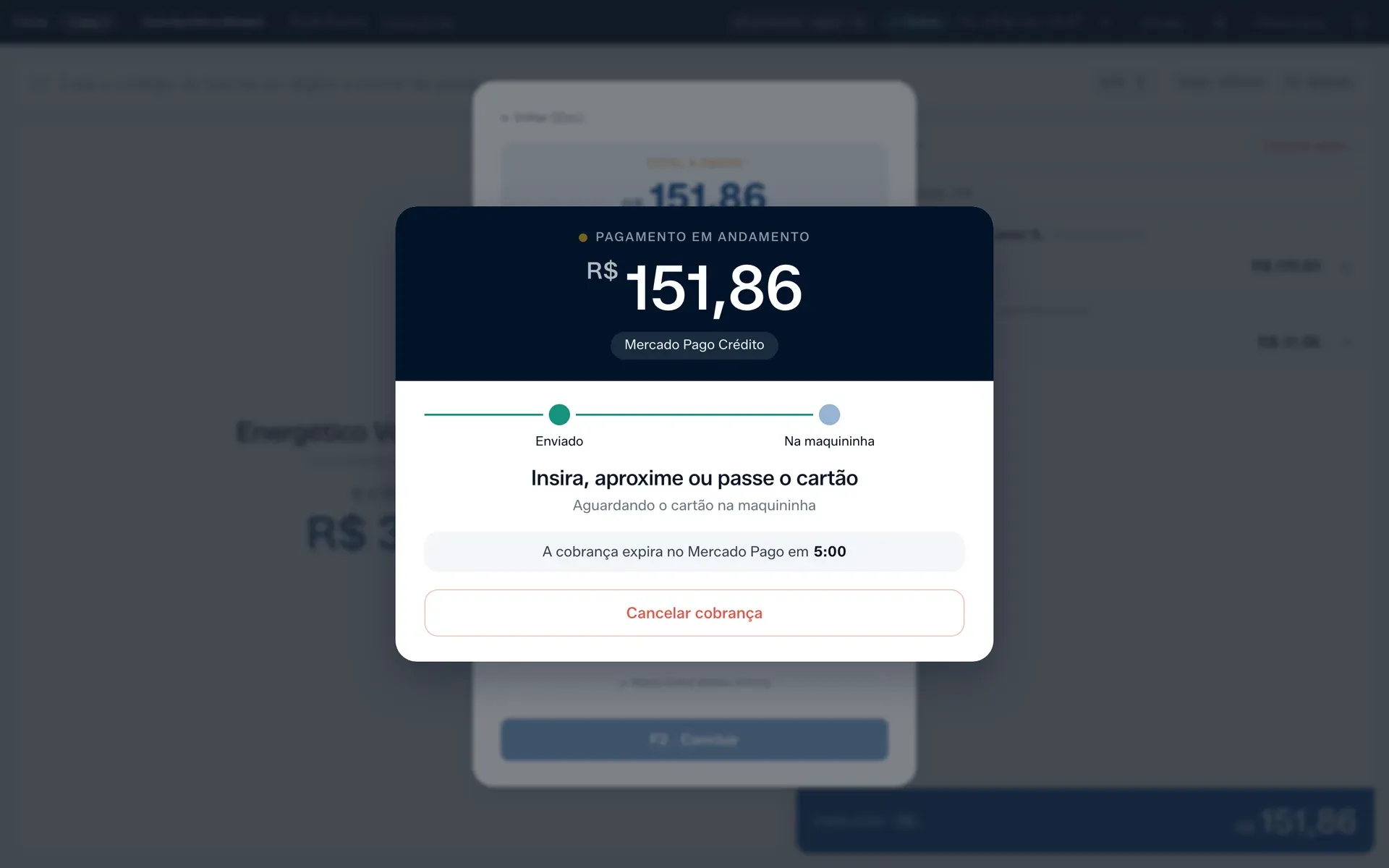 A tela de espera do caixa enquanto o cliente paga na maquininha.