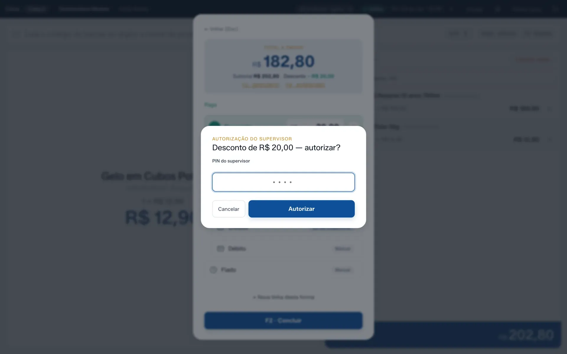 O pedido de PIN na tela do caixa.